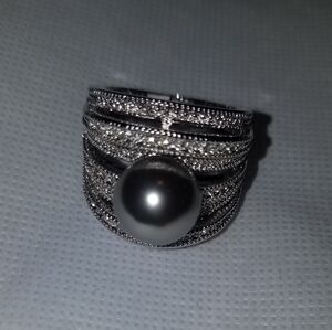 Fresh water grey pearl chunky style ring
